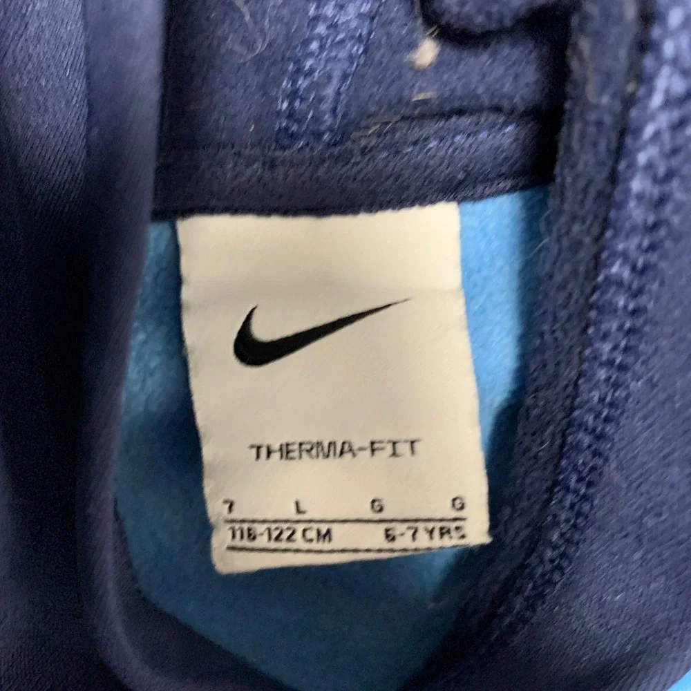 Nike Just Do It Therma Fit Hoodie Boys L Navy Blue Fleece Lined Kangaroo Pockets